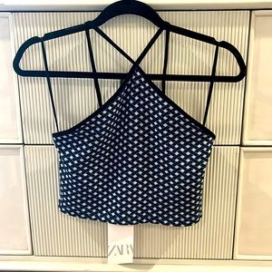 Zara Navy/White Halter Crop Top